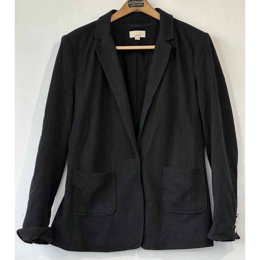 LOFT Black Blazer Lined Travel Capsule Wardrobe Classic Size 14 Women’s